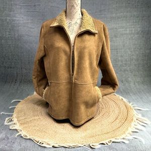 Super Trendy Vintage Sherpa Lined Terracotta Brown Warm Cozy Bomber Jacket